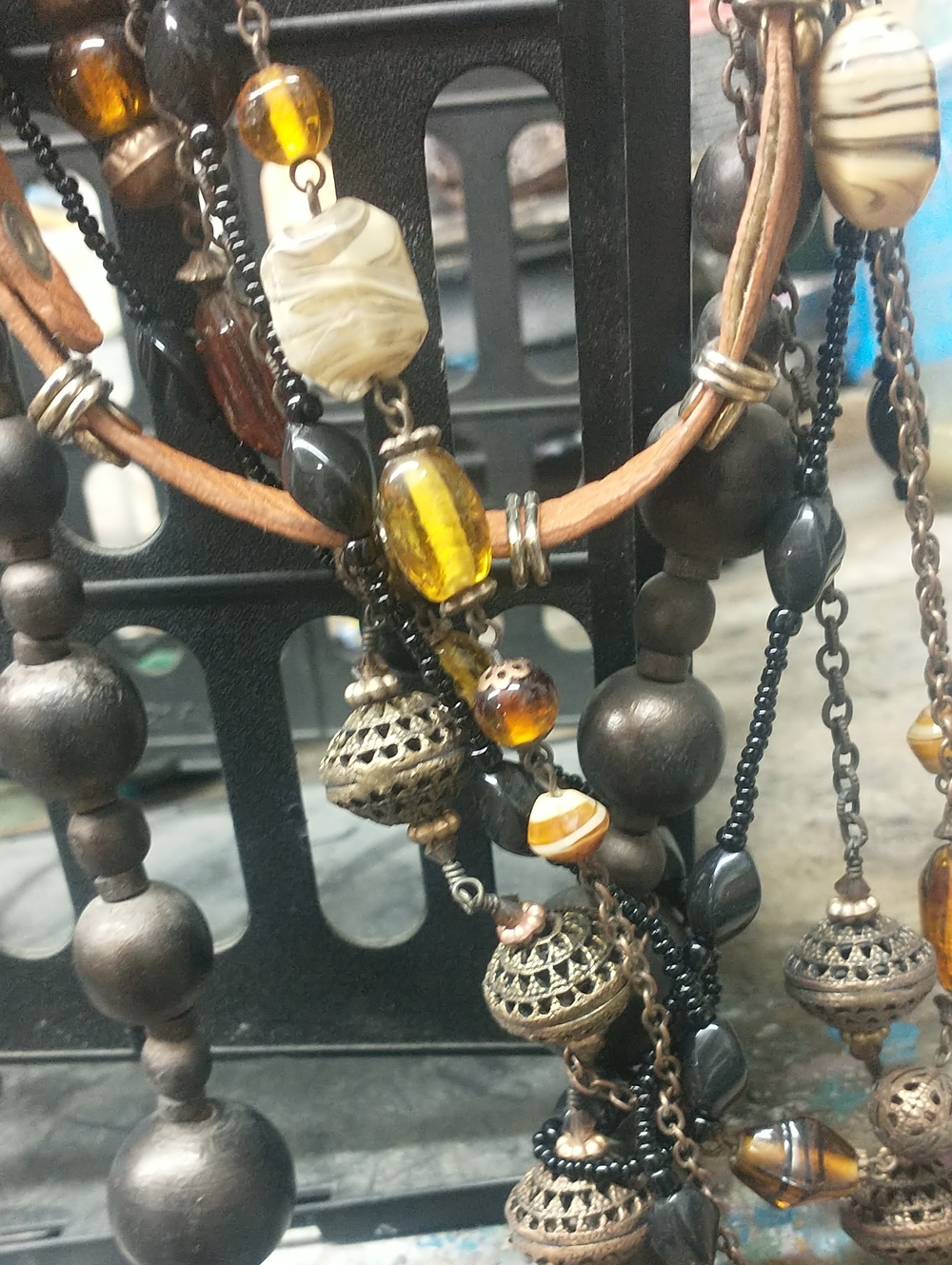 Beaded Necklace Lot in Amber and Brown